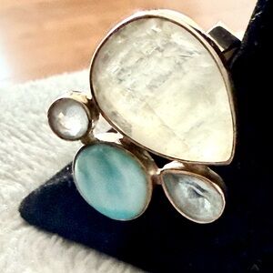 Elegant Sterling Silver and Multi Gemstone Ring. Size 7.5